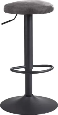Barhocker Grau Wildlederoptik 58-79cm Drehbar Metall mit grauer Polsterung und schwarzem Metallgestell in Gesamtansicht.
