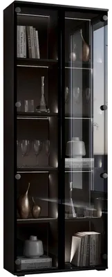 Produktbild von Vitrine FIGO 04 in Schwarz, 180 cm Höhe, 70 cm Breite, 40 cm Tiefe, PUSH-TO-OPEN