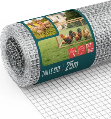 Produktbild von VOUNOT® Drahtgitter 0.5x25m, Maschenweite 25 mm, Drahtstärke 1 mm, Verzinkt Silber