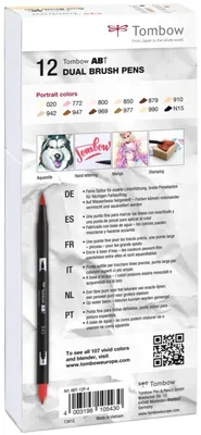 Obrázok produktu pre Tombow ABT, 12 kusov, Viacfarebný, Štetinkové/jemné zakončenie, Kolo, atrament s vodným základom, Box