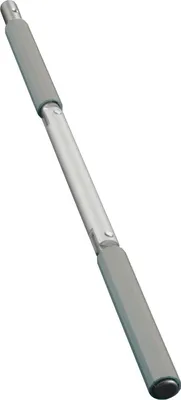 A product shot of a silver and gray handle.