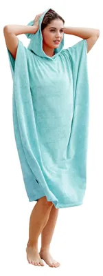 Produktbild von Mikrofaser Frottee Surfponcho für Damen und Herren, Badeponcho und Handtuch, Hellblau