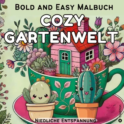 Produktbild von Cozy Malbuch für Erwachsene - Garten Malbuch mit Motiven aus dem Garten - Bold and Easy Cute and Comfy