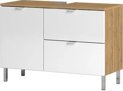 Produktbild von Waschtisch-Unterschrank MACUL-01 in Grandson-Eiche-Nb. und Hochglanz weiß - BxHxT ca. 80x56x34cm