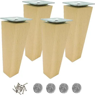 Produktbild von Buche-Beine 15 cm – Trapez, Naturlack, mit Montageset