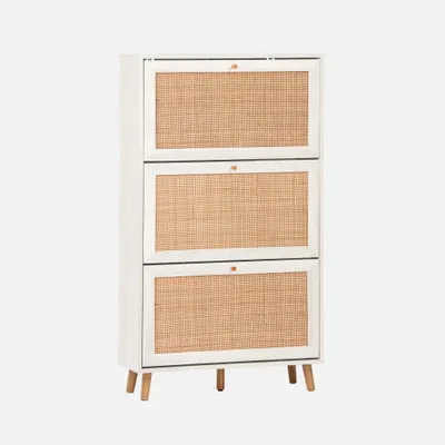 Produktbild von sweeek - Schuhschrank mit Rattan-Geflecht - Blanc cassé
