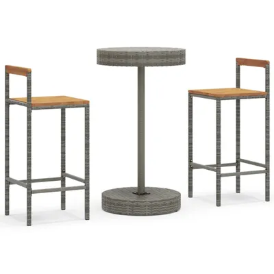 Obrázok produktu pre vidaXL 3-dielna záhradná barová súprava Grey Poly Rattan & masívne drevo Acacia