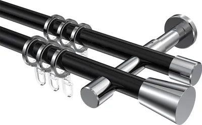 Produktbild von Interdeco Gardinenstange / Vorhangstange Schwarz / Chrom, Typ Prestige Sitra (Konus), 20 mm Ø 2-läufig, 200 cm