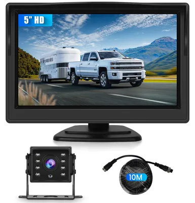 Imagen del producto de Cámara de visión trasera con monitor HD de 5 pulgadas, resistente al agua (IP68), con visión nocturna y cable de 10 metros