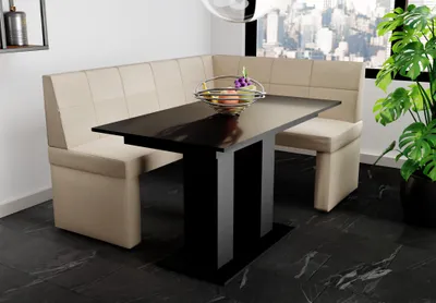 Produktbild von Eckbankgruppe 196x142 cm BLAKE XL L Stoff Soro Creme / Esstisch DANTE Schwarz