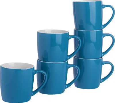 Produktbild von Argon Ta Farbige Kaffeetassen – 350 ml – Blau – 6er-Pack – Robuste Teetasse aus Steingut, spülmaschinen- und mikrowellengeeignet