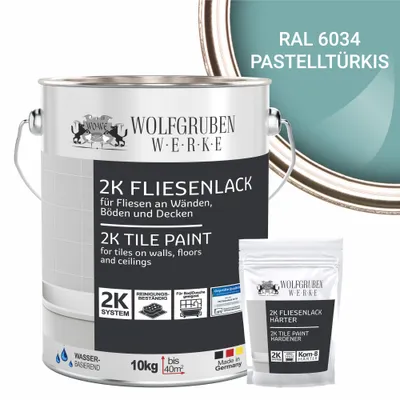 Produktbild von 2K Fliesenlack Fliesenfarbe Wand Bodenfliesen W712 Pastelltürkis RAL 6034 - 10Kg