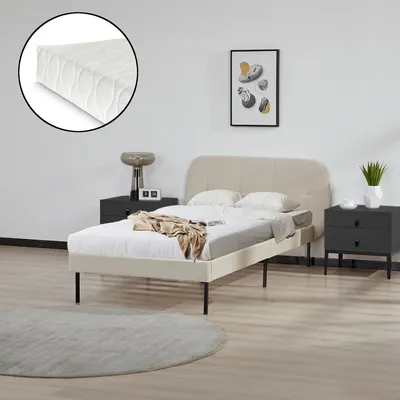 Obrázek produktu pro Čalouněná postel "Porvoo" s matrací borovice samet 90 x 200 cm béžová