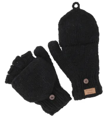 Productafbeelding van Handschoenen, gebreide wanten, effen vingerochtige handschoenen, extra groot - zwart, uni, wol, handschoenen en manchetten