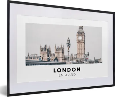 Produktbild von MuchoWow® Gerahmtes Poster London - England - Big Ben 60x40 cm - Poster mit Schwarzem Bilderrahmen Wandposter Rahmen Foto Bilder - Schlafzimmer - Plakat in Rahmen - Drucken