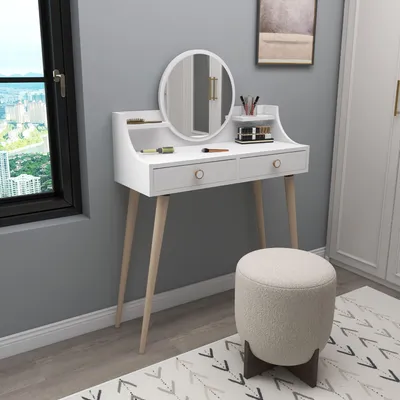 Image de Isernia - Coiffeuse, 90x35x131h cm Blanc, Miroir Inclus