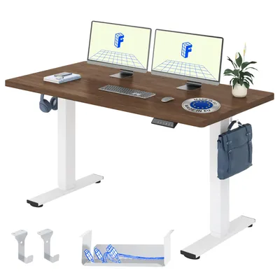 Immagine prodotto di Scrivania regolabile in altezza FLEXISPOT EN1, modello per l'Unione Europea, dimensioni 140x80 cm, piano unico da 25 mm, capacità di carico 100 kg, 4 funzioni di memoria, finitura effetto legno "noce caffè"