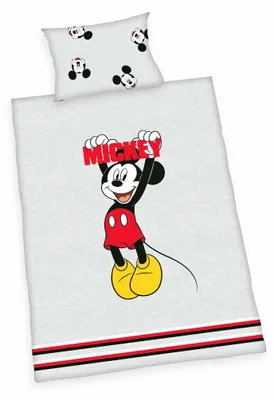 Produktbild von Herding Kinder Renforce Baby Bettwäsche 2 tlg. 100x135cm Disney Mickey Mouse Grau Schwarz Rot Reißverschluss