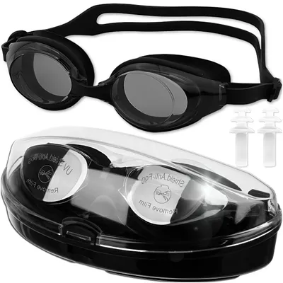 Produktbild von Schwimmbrille Anti-Fog Schwarz Mit UV-Schutz Für Erwachsene 3 Nasenstücke Schnallenverschluss Pool Training