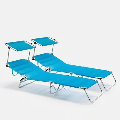 Produktbild von 2er Set Strandliegen Liegestühle Sonnenliegen Klappbar aus Aluminium Cancun - Blau