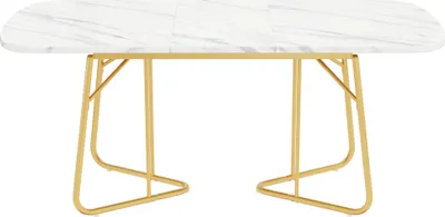 Produktbild von Flieks Ausziehbarer Esstische Küchentisch, Oval Tisch mit Marmoroptik, Esszimmertisch Arbeitstisch Erweiterbar, 140-180x80x75cm, Weiß Gold
