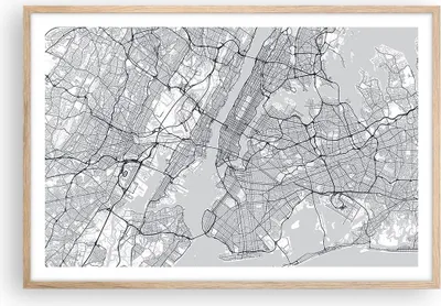 Produktbild von Gerahmtes Poster - Rahmen in heller Eiche - Neu York Karte - 91,5x61 cm - Wand Bild - Wanddeko - Wandbilder - Kunstposter - Wandposter - Bilderrahmen - Bilder - Kunstdruck - P2NAA91x61-5039
