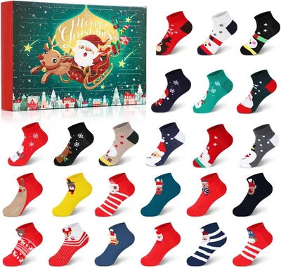 Obrázok produktu pre Vianočné ponožky MJartoria – Adventný kalendár 2024 pre deti – 24 dní – Santa Claus (Môjko), sob, snehuliak – darčeky