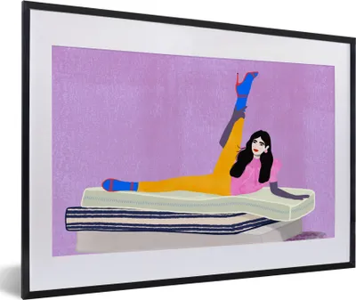 Produktbild von MuchoWow® Gerahmtes Poster Frau - Vintage - Pastell 60x40 cm - Poster mit Schwarzem Bilderrahmen Wandposter Rahmen Foto Bilder - Schlafzimmer - Plakat in Rahmen - Drucken