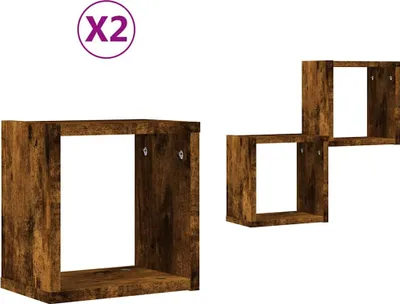 Image de vidaXL Étagère murale avec étagère 2 pcs Chêne fumé 26 x 15 x 26 cm