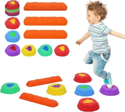 Productafbeelding van Balanceerstenen voor kinderen, 8 stuks, balanceerbalken voor kinderen, stapelstenen, balanceerstenen, fitnessapparatuur voor binnen en buiten