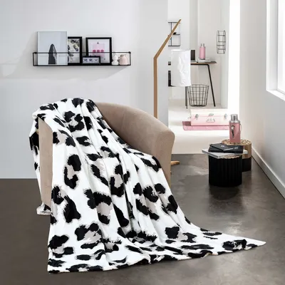 Zdjęcie produktu dla Przytulny koc w panterkę narzuta z mikrofibry koc na sofę przytulny puszysty koc na kanapę koc 130x180 cm