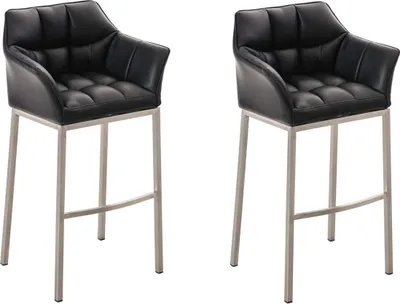 Produktbild von CLP 2er Set Barhocker Damaso Kunstleder mit Vierfußgestell aus Metall bis 240 kg schwarz Gestell Farbe edelstahl