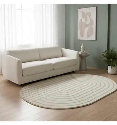 Productafbeelding van Melis Home Hoogpolig tapijt Crème 160x230 cm Modern crèmekleurig vloerkleed met een organische vorm, grafisch reliëf en gebogen lijnen