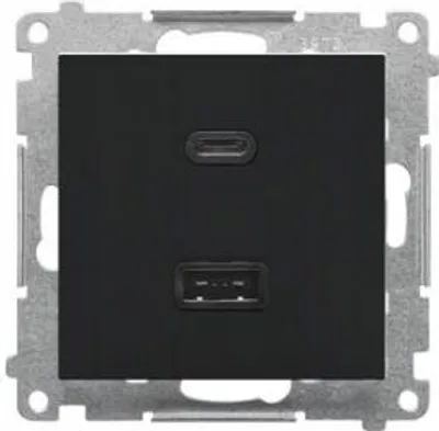 Productafbeelding van USB-C + USB-A lader (module) 30W, 230V, zwart, SIMON, modelnummer: 10CEC2CAQ.01/49