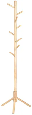 Obrázek produktu pro Stojan na oblečení – volně stojící – masivní dřevo – design stromu – 8 háčků – přírodní barva – 47 x 47 x 175 cm