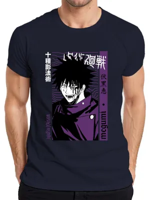 Productafbeelding van Jujutsu Kaisen Megumi Fushiguro Anime Manga, donkerpaars, bloedrood, heren T-shirt, marineblauw, maat L