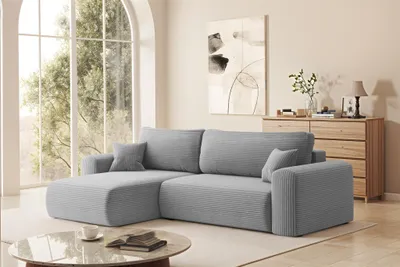 Produktbild von Ecksofa Schlafsofa FLORA Stoff Poso Hellgrau Ottomane Links