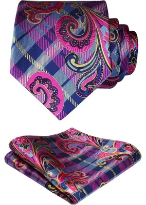Obrázek produktu pro Sada kravaty a kapesníku pro muže, růžový vzor paisley, tkanina Jacquard, 100% hedvábí