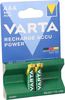 Produktbild von Varta 56703, Wiederaufladbarer Akku, AAA, Nickel-Metallhydrid (NiMH), 1,2 V, 2 Stück(e), 800 mAh