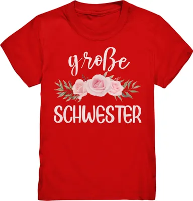 Produktbild von Große Schwester T-Shirt Rosen Große Schwester Geschenk – Red / 98/104 (3-4)