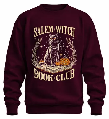 Zdjęcie produktu dla Salem Witch Book Club Katze Kürbis Halloween Magie Vintage Retro Uni  Bluza Pullover, bordowy, XL