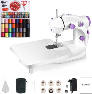 Image de Mini machine à coudre électrique 202A avec table d'extension et set de couture de 99 pièces, 220V EU