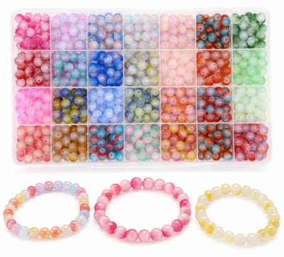 Image de Jeu de perles de verre de 8 mm, 700 pièces, multicolores, pour la création de bijoux