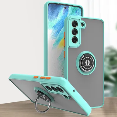 Produktbild von Samsung S21 FE 5G Hülle, Ring Halter Ständer Matte Transluzent TPU Rahmen Stoßfest Schutzhülle für Samsung Galaxy S21 FE 5G Hellblau