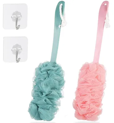 Productafbeelding van Set van twee rugborstels met lange handgreep, badspons, rugborstel, netborstel, badreiniger, peelingmassageborstels, doucheborstel voor mannen en vrouwen