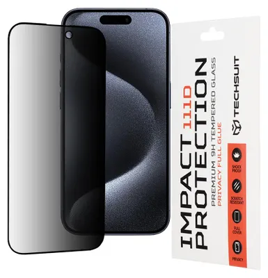 Produktbild von Techsuit Privacy Full Cover Impact Protection Blickschutzfolie fr Apple iPhone 15 Pro - Schwarz