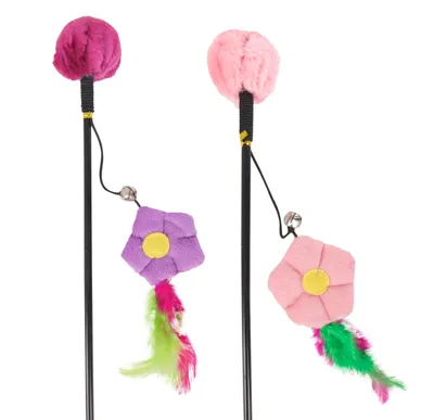 Image de Jouet pour chat Karlie Happy Flower en peluche et plumes, multicolore, 50 cm