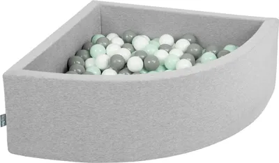 Obrázek produktu pro KiddyMoon 90x30cm/300 míčků ∅ 7cm Trojúhelníkový Suchý Bazén s míčky Certifikováno vyrobeno v EU, Světle Šedá: Bílá/Šedá/Mátová