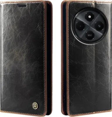 Produktbild von Handyhülle für Xiaomi Redmi 14C Kunstleder Flip Vintage Cover Hülle RFID Schutz Case Kartenfach Farbe: Dunkelbraun