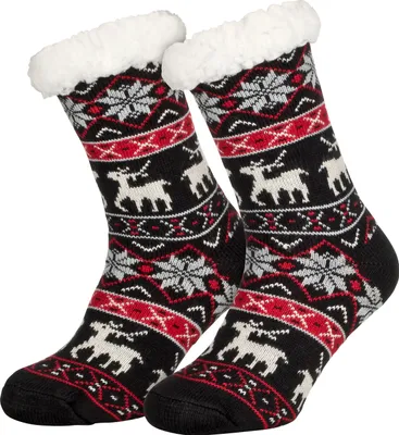 Tobeni 1 Paar Damen Homesocks Cosyshoe mit Anti-Rutsch Noppen Sohle Hirsch Schwarz
